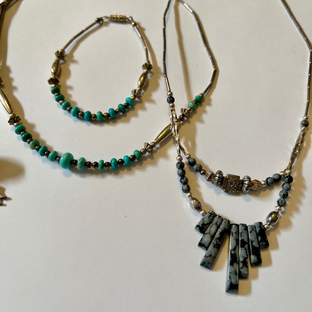 Southwestern Jewelry Lot Turquoise Snowflake Obsidian Kokopelli Boho Necklaces - Picture 7 of 7